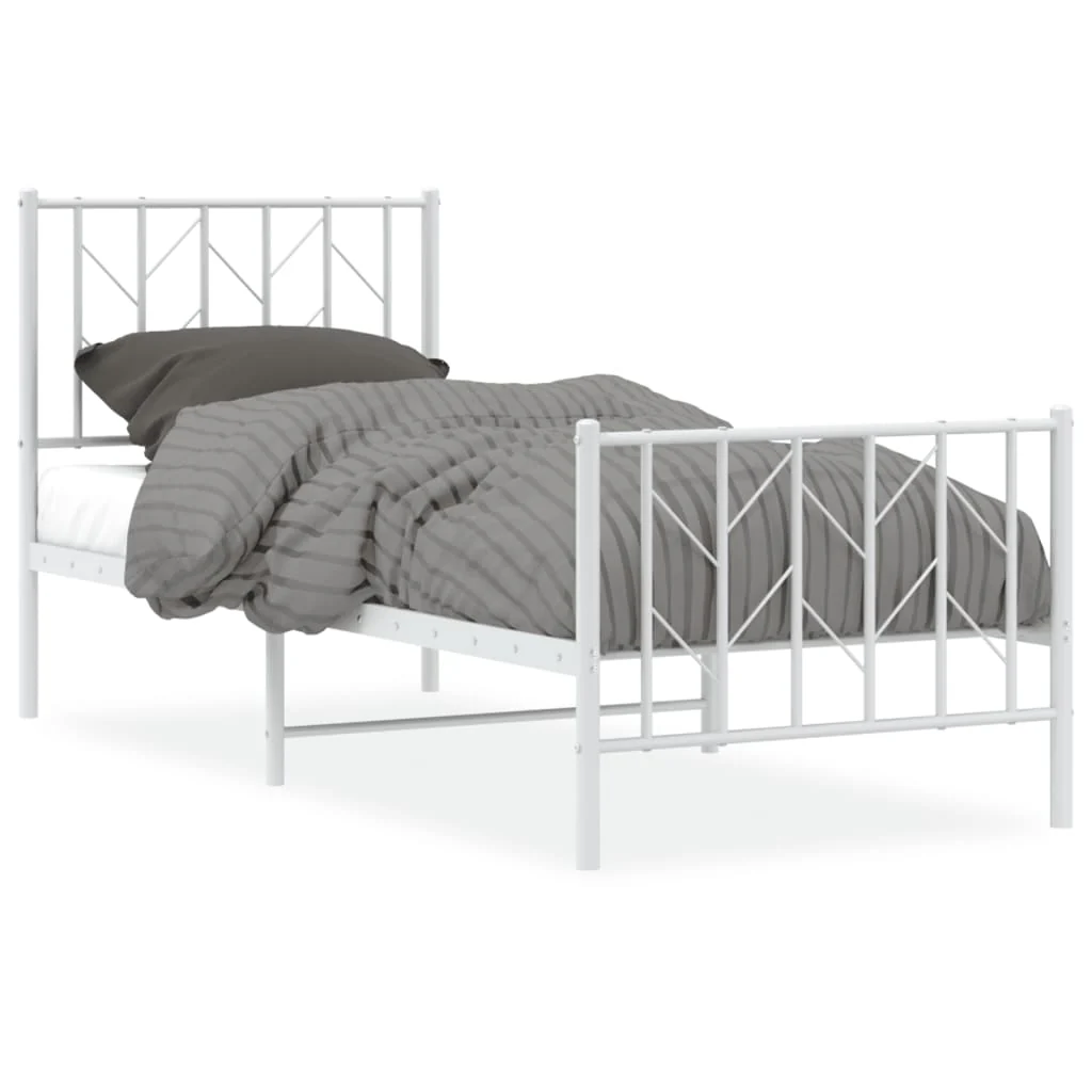 sengeramme med sengegavl og fodgærde 75x190 cm metal hvid - Image 2