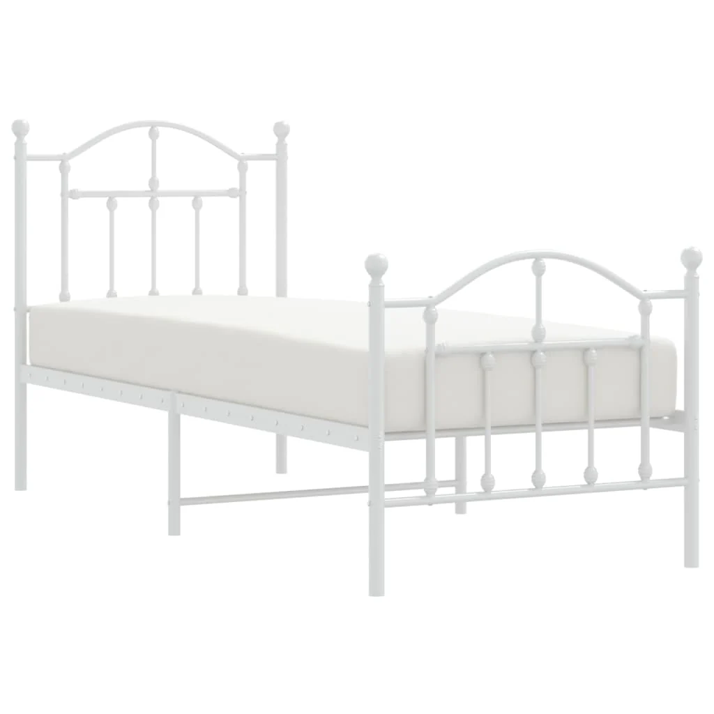 sengeramme med sengegavl og fodgærde 75x190 cm metal hvid - Image 4