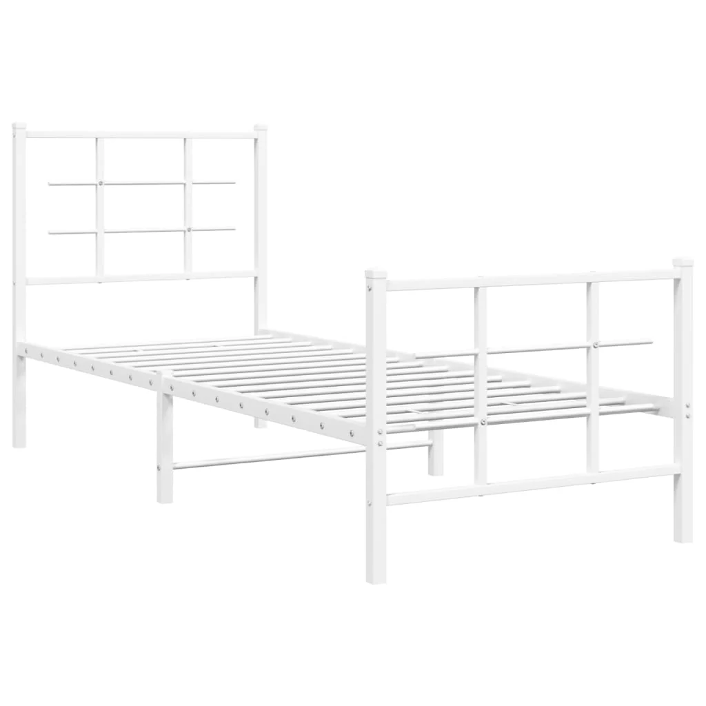 sengeramme med sengegavl og fodgærde 75x190 cm metal hvid - Image 3
