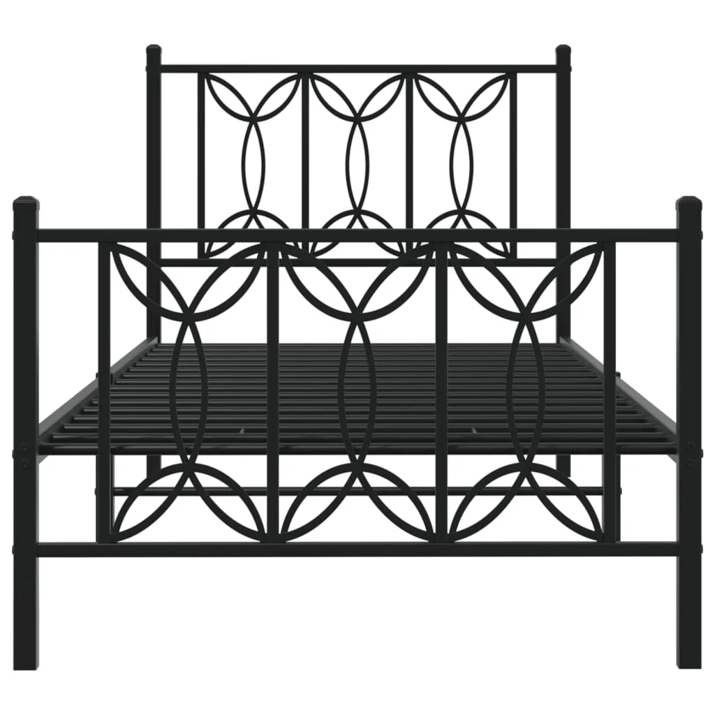 sengeramme med sengegavl og fodgærde 75x190 cm metal sort - Image 4