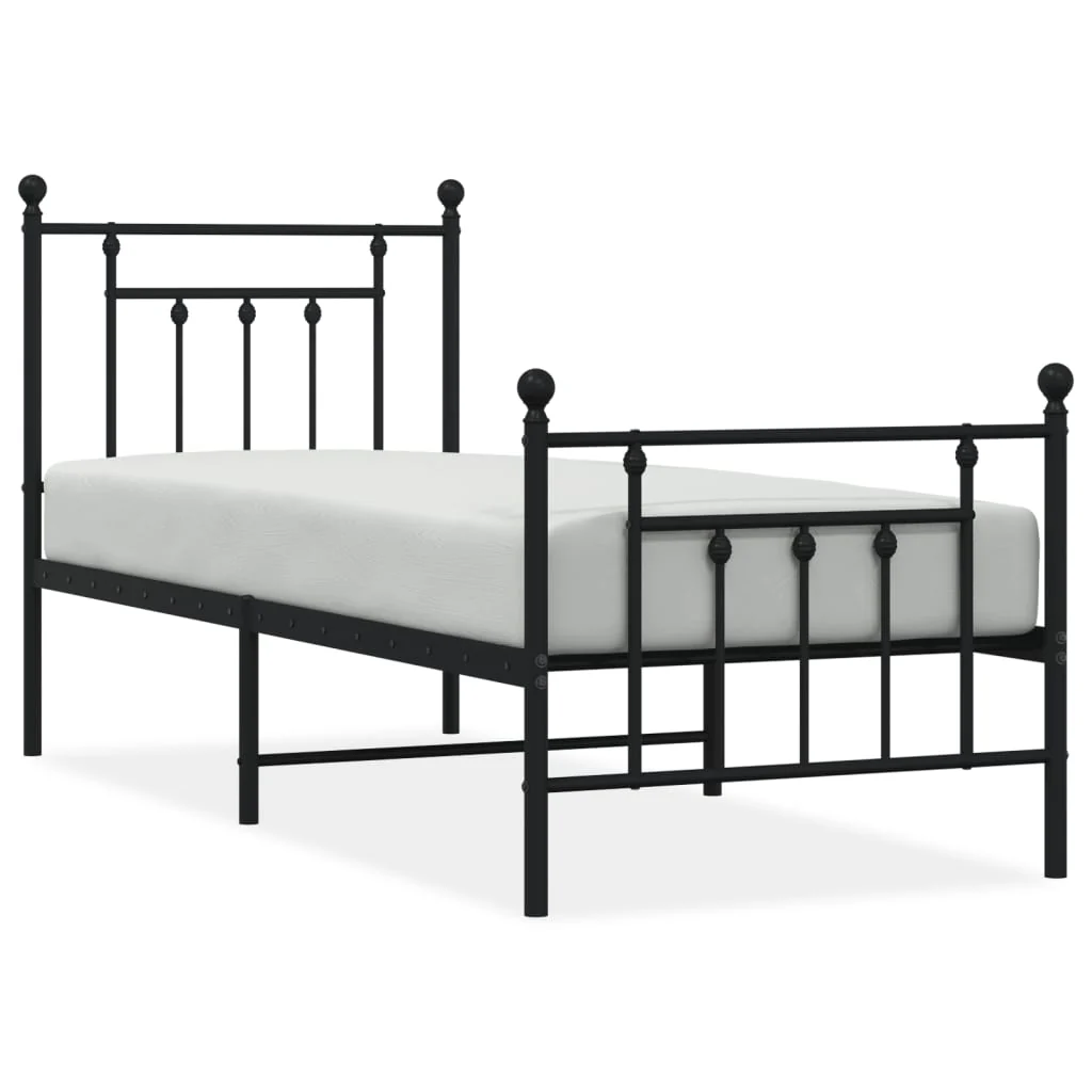 sengeramme med sengegavl og fodgærde 75x190 cm metal sort - Image 2