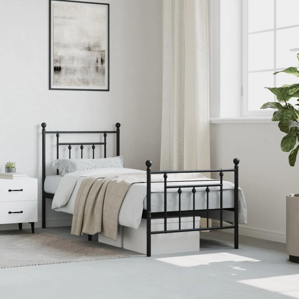 sengeramme med sengegavl og fodgærde 75x190 cm metal sort - Image 4