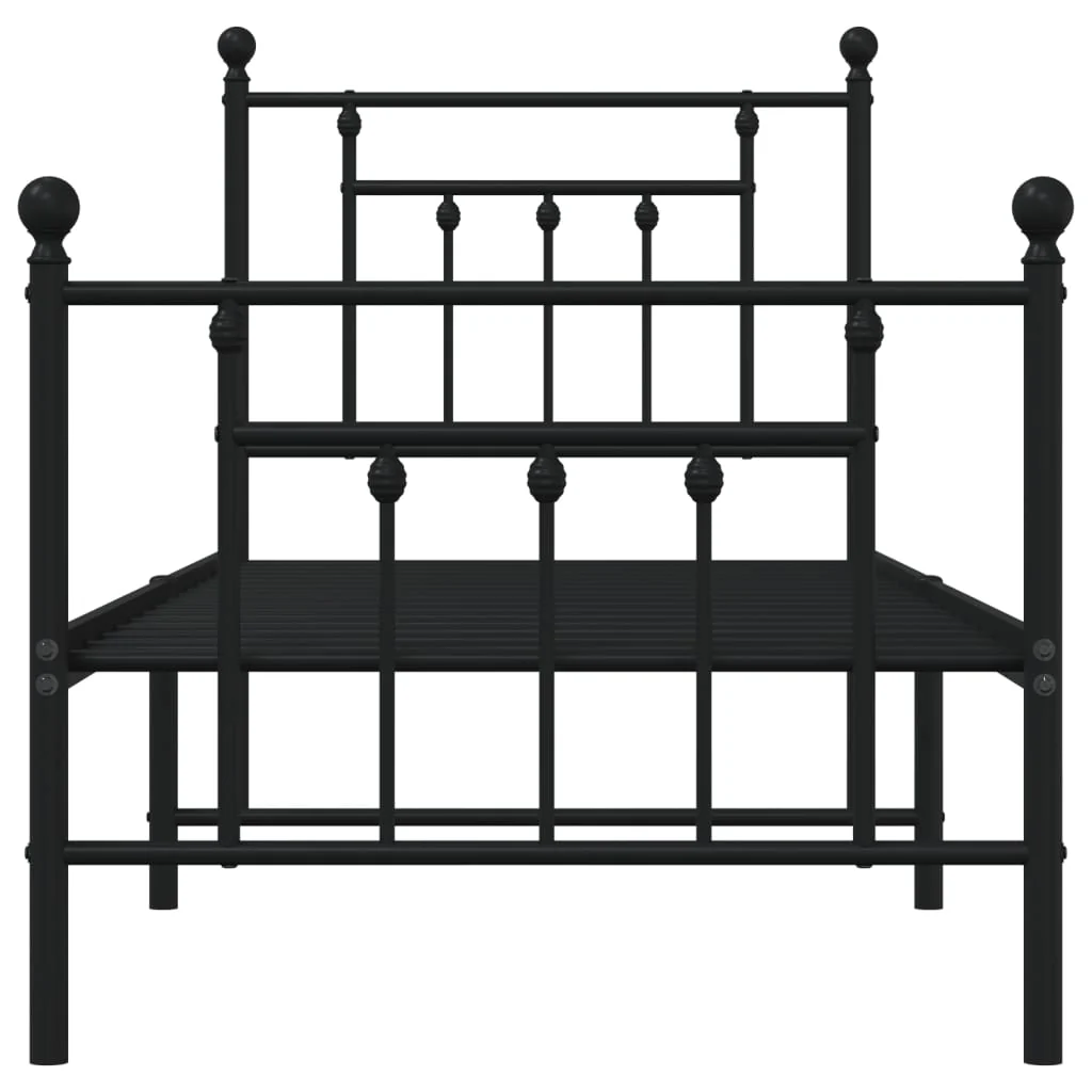sengeramme med sengegavl og fodgærde 75x190 cm metal sort - Image 6