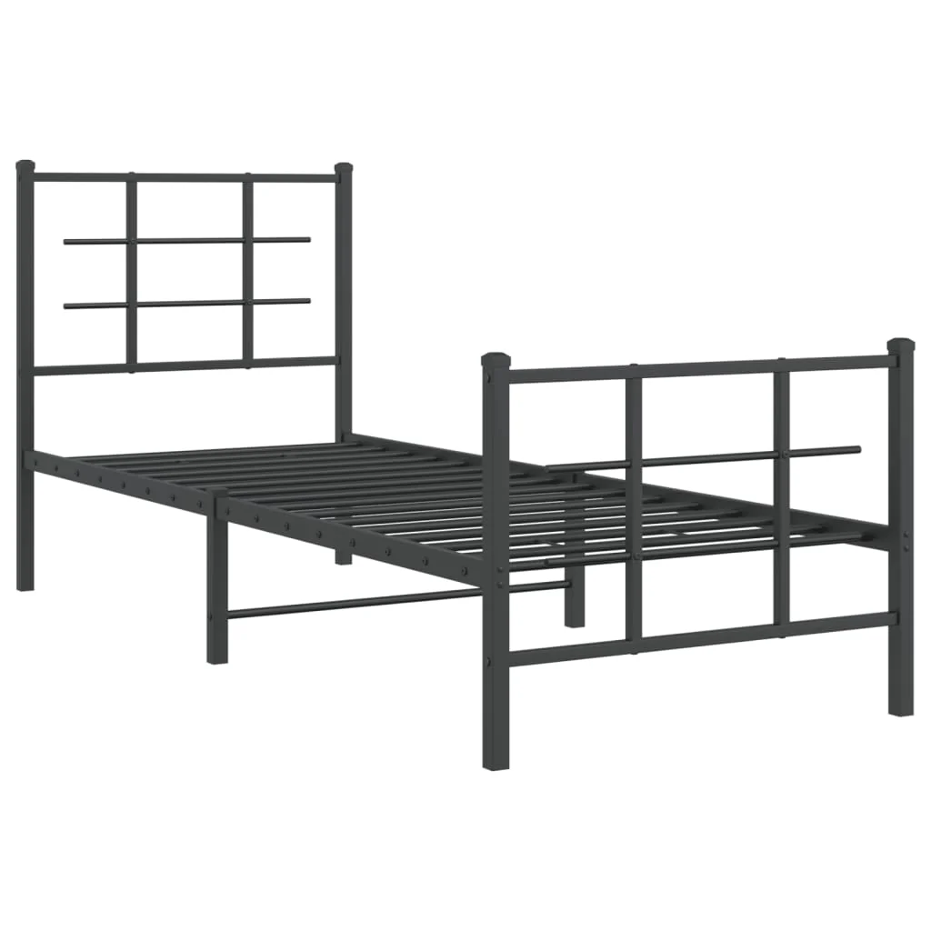 sengeramme med sengegavl og fodgærde 75x190 cm metal sort - Image 3