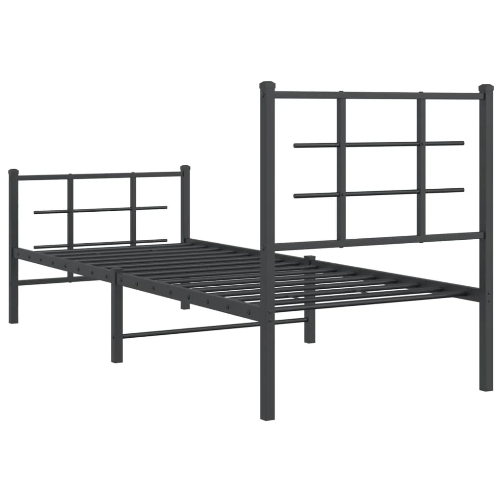 sengeramme med sengegavl og fodgærde 75x190 cm metal sort - Image 7