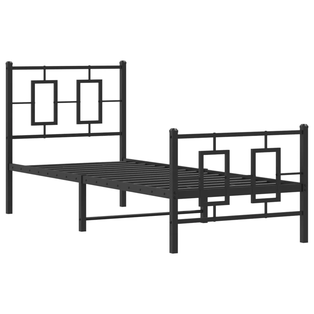 sengeramme med sengegavl og fodgærde 75x190 cm metal sort - Image 3