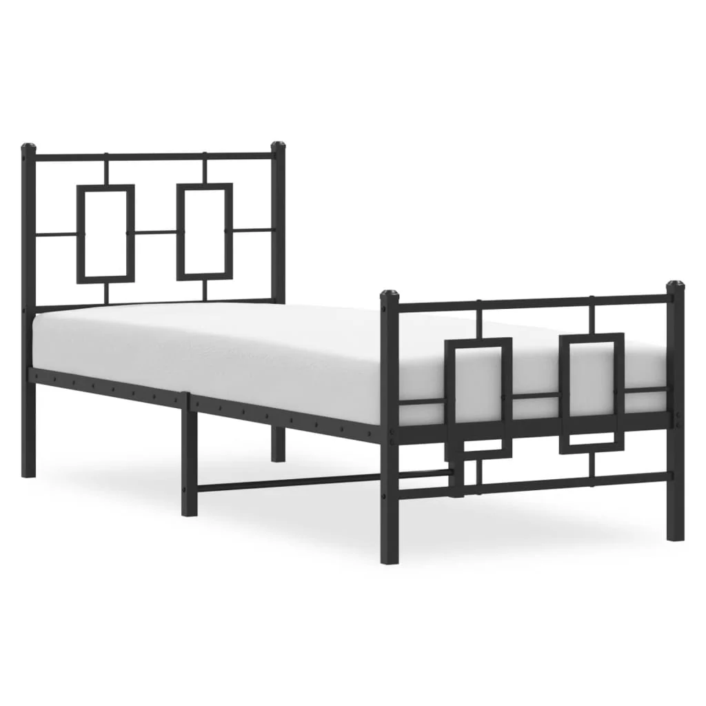 sengeramme med sengegavl og fodgærde 75x190 cm metal sort - Image 4