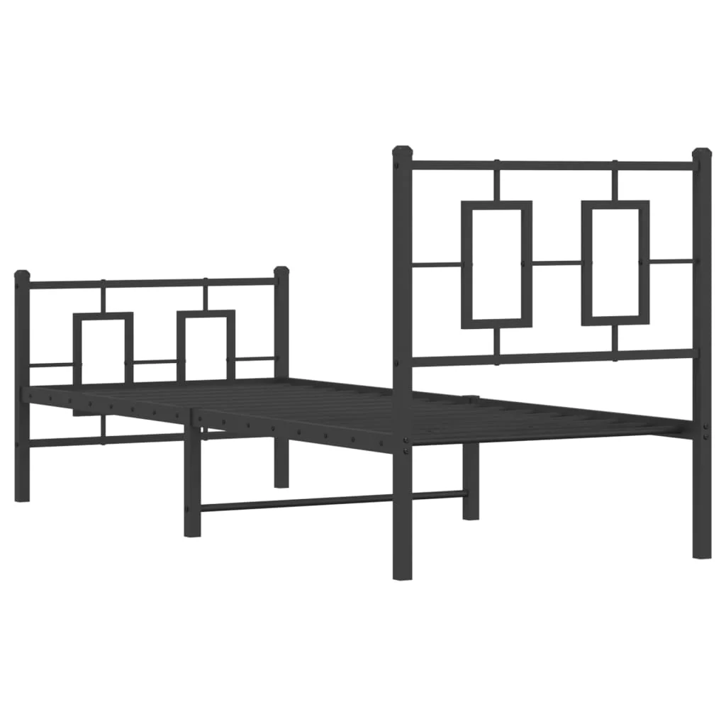 sengeramme med sengegavl og fodgærde 75x190 cm metal sort - Image 7