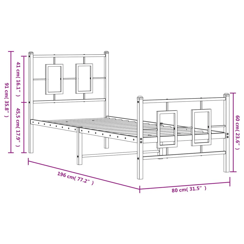 sengeramme med sengegavl og fodgærde 75x190 cm metal sort - Image 9