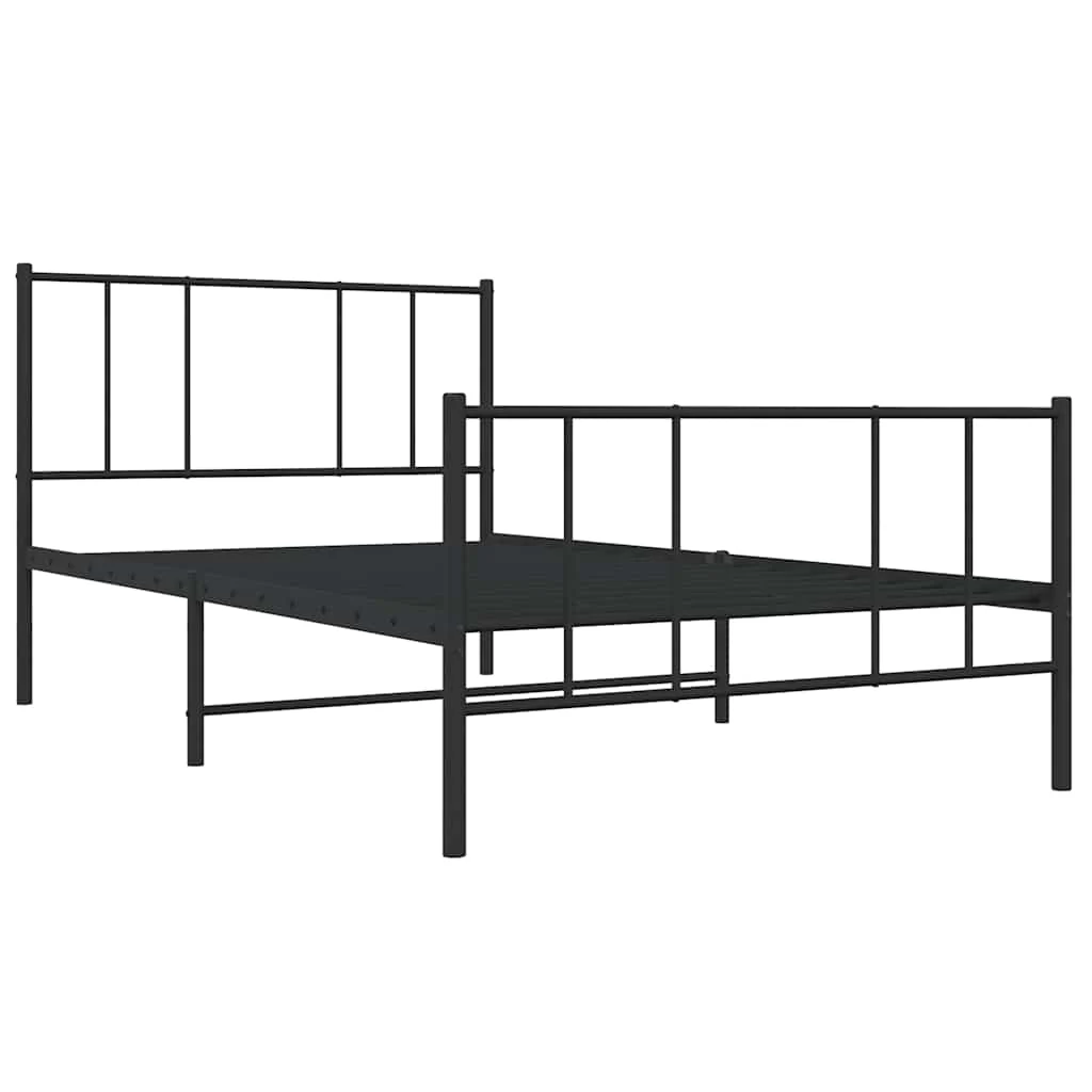 sengeramme med sengegavl og fodgærde 75x190 cm metal sort - Image 3