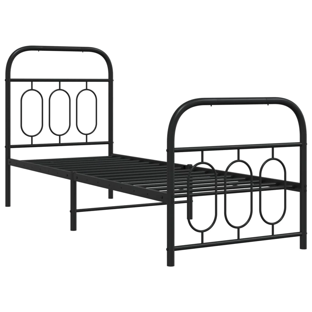sengeramme med sengegavl og fodgærde 75x190 cm metal sort - Image 3