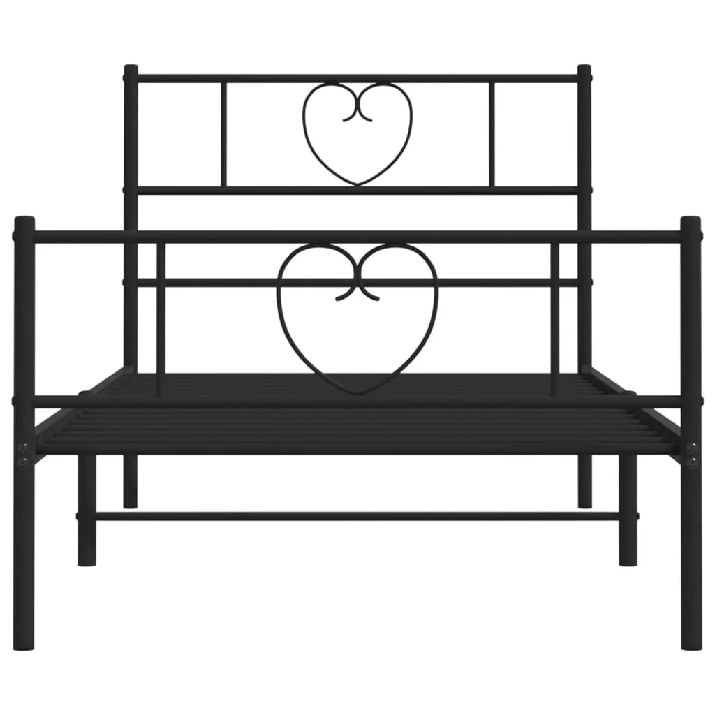 sengeramme med sengegavl og fodgærde 75x190 cm metal sort - Image 5