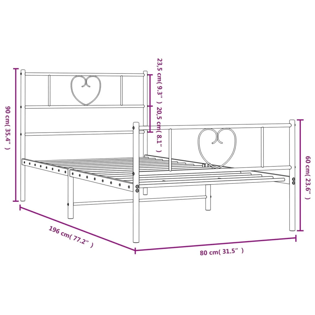 sengeramme med sengegavl og fodgærde 75x190 cm metal sort - Image 8