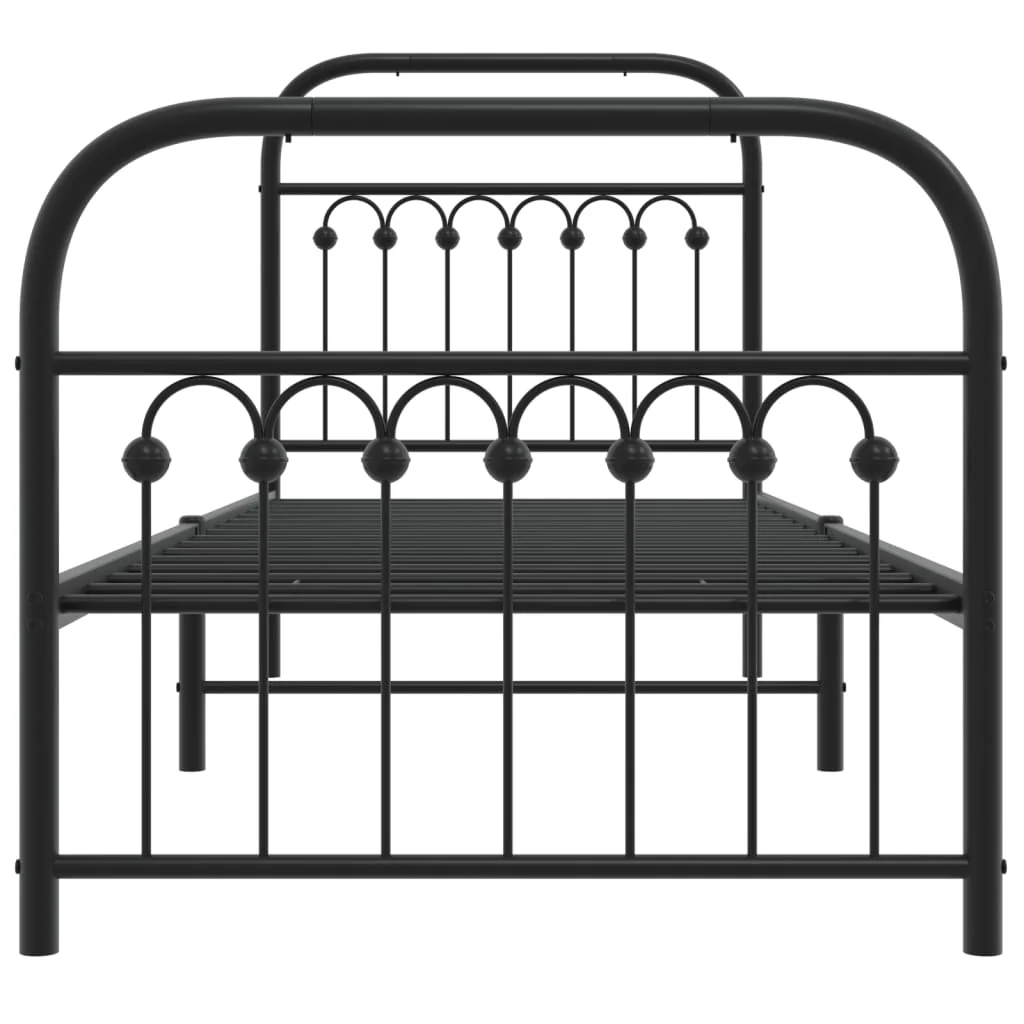 sengeramme med sengegavl og fodgærde 75x190 cm metal sort - Image 4