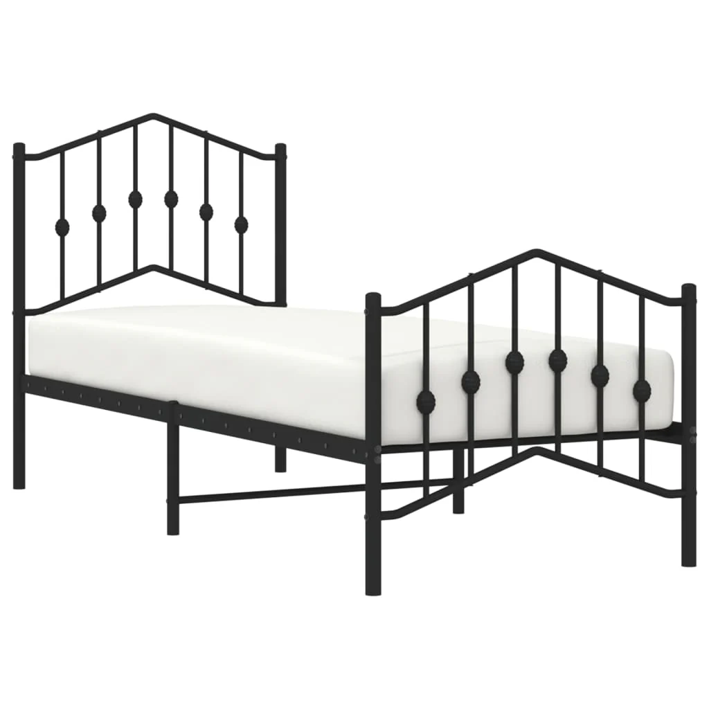 sengeramme med sengegavl og fodgærde 75x190 cm metal sort - Image 3