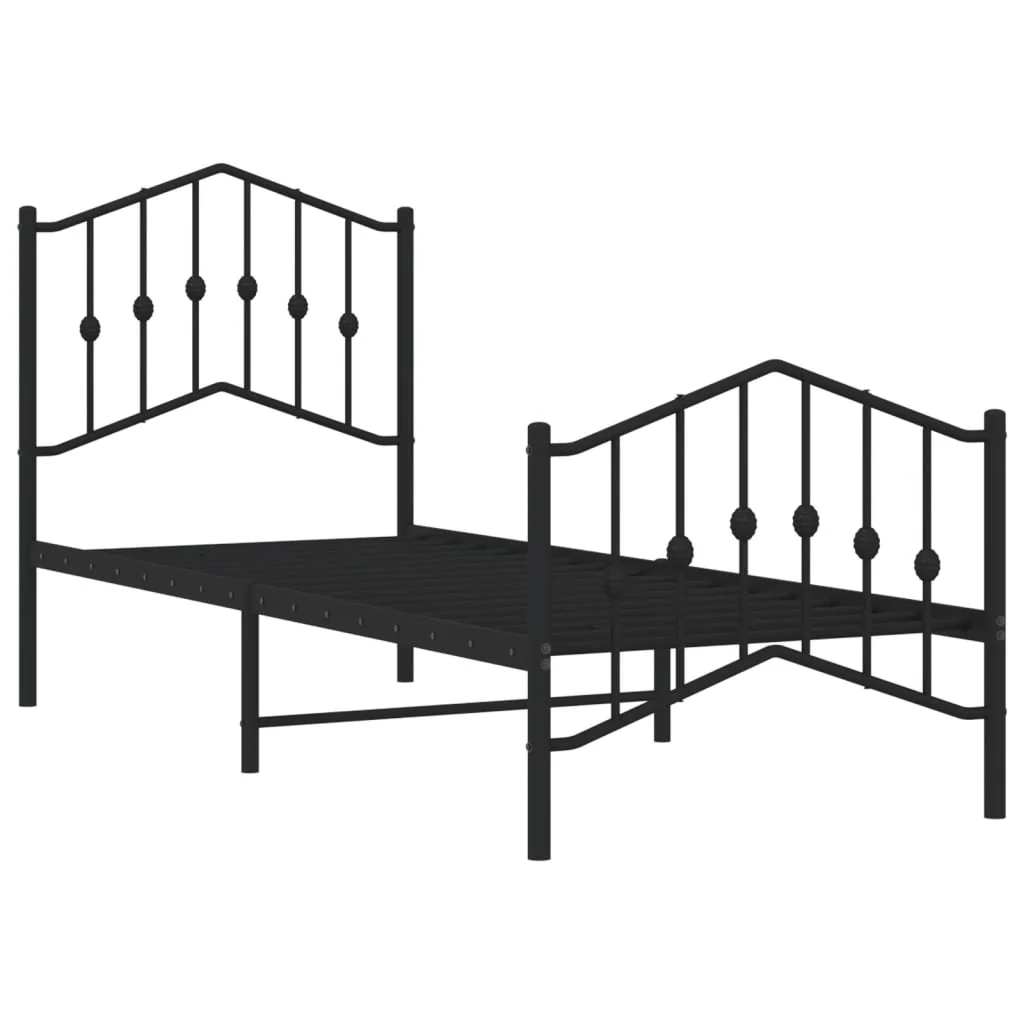 sengeramme med sengegavl og fodgærde 75x190 cm metal sort - Image 4