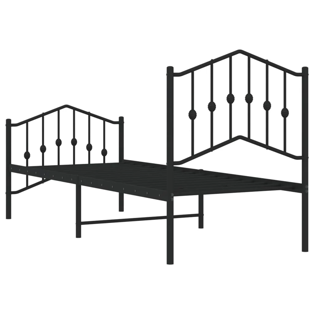 sengeramme med sengegavl og fodgærde 75x190 cm metal sort - Image 7
