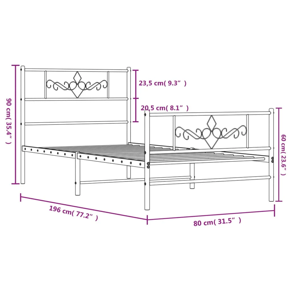sengeramme med sengegavl og fodgærde 75x190 cm metal sort - Image 8