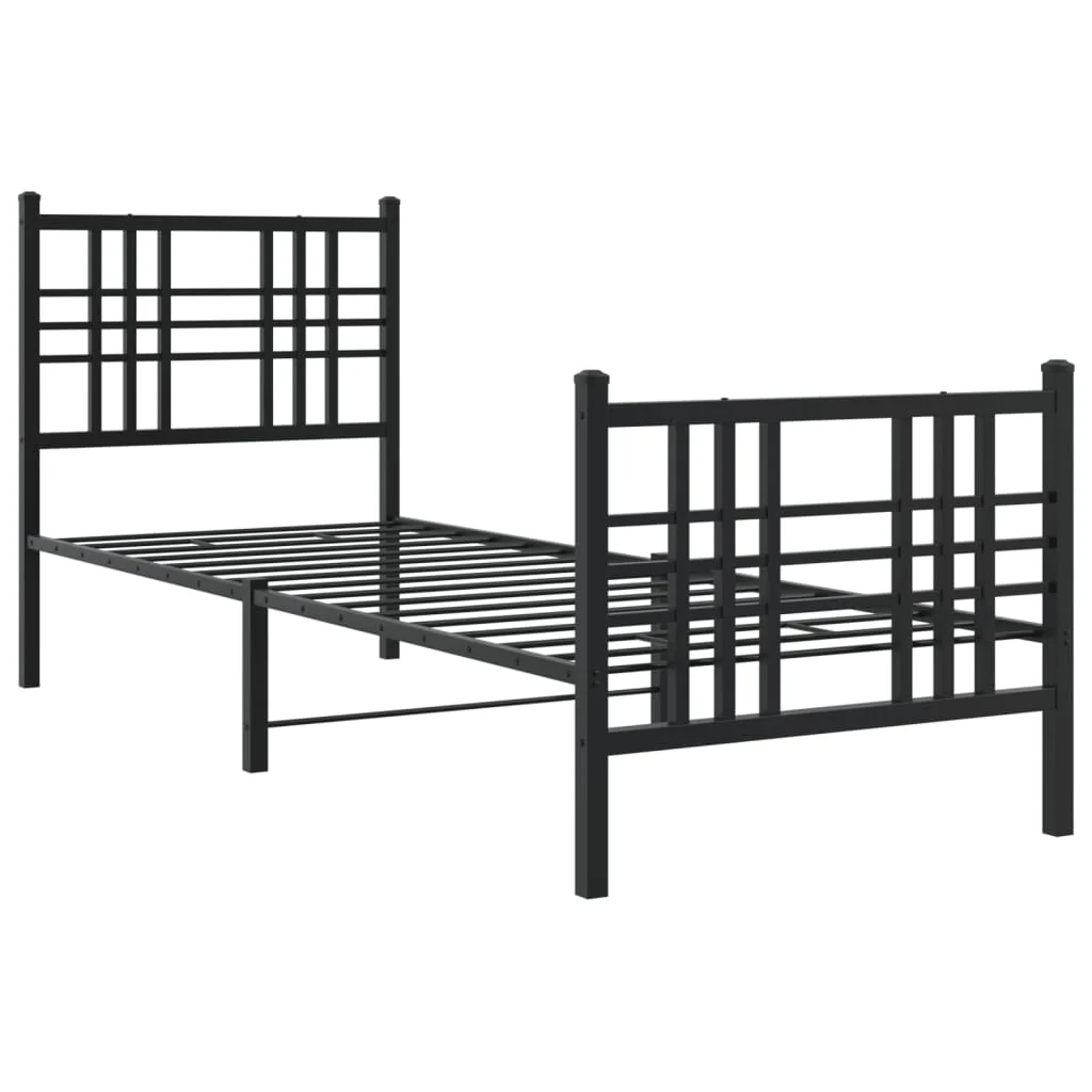 sengeramme med sengegavl og fodgærde 75x190 cm metal sort - Image 3