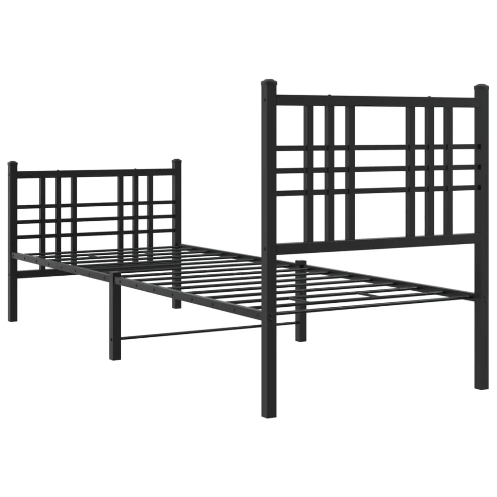 sengeramme med sengegavl og fodgærde 75x190 cm metal sort - Image 6