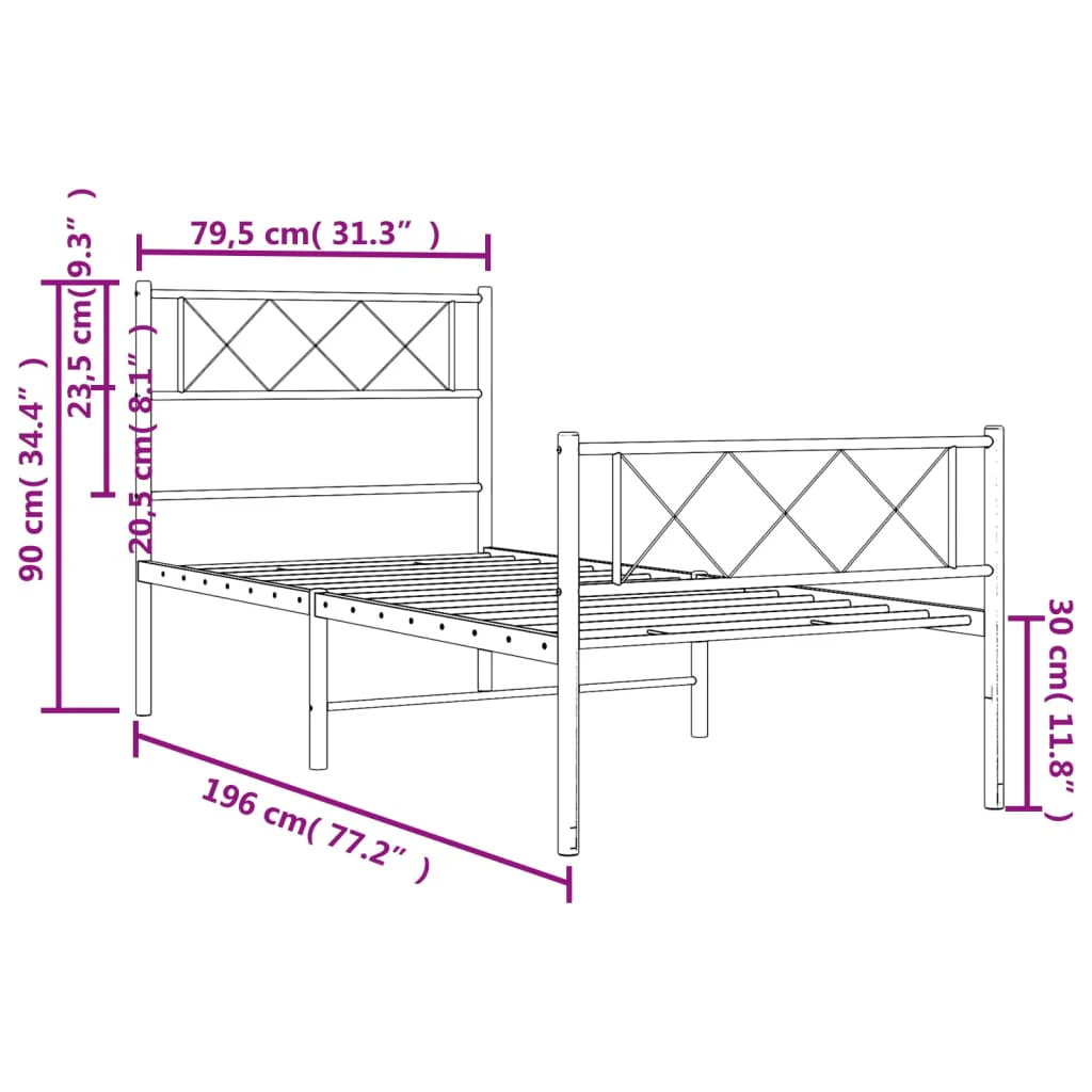 sengeramme med sengegavl og fodgærde 75x190 cm metal sort - Image 8