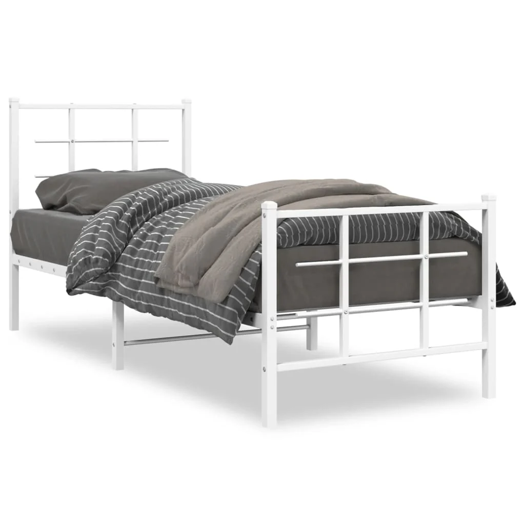 sengeramme med sengegavl og fodgærde 80x200 cm metal hvid - Image 2