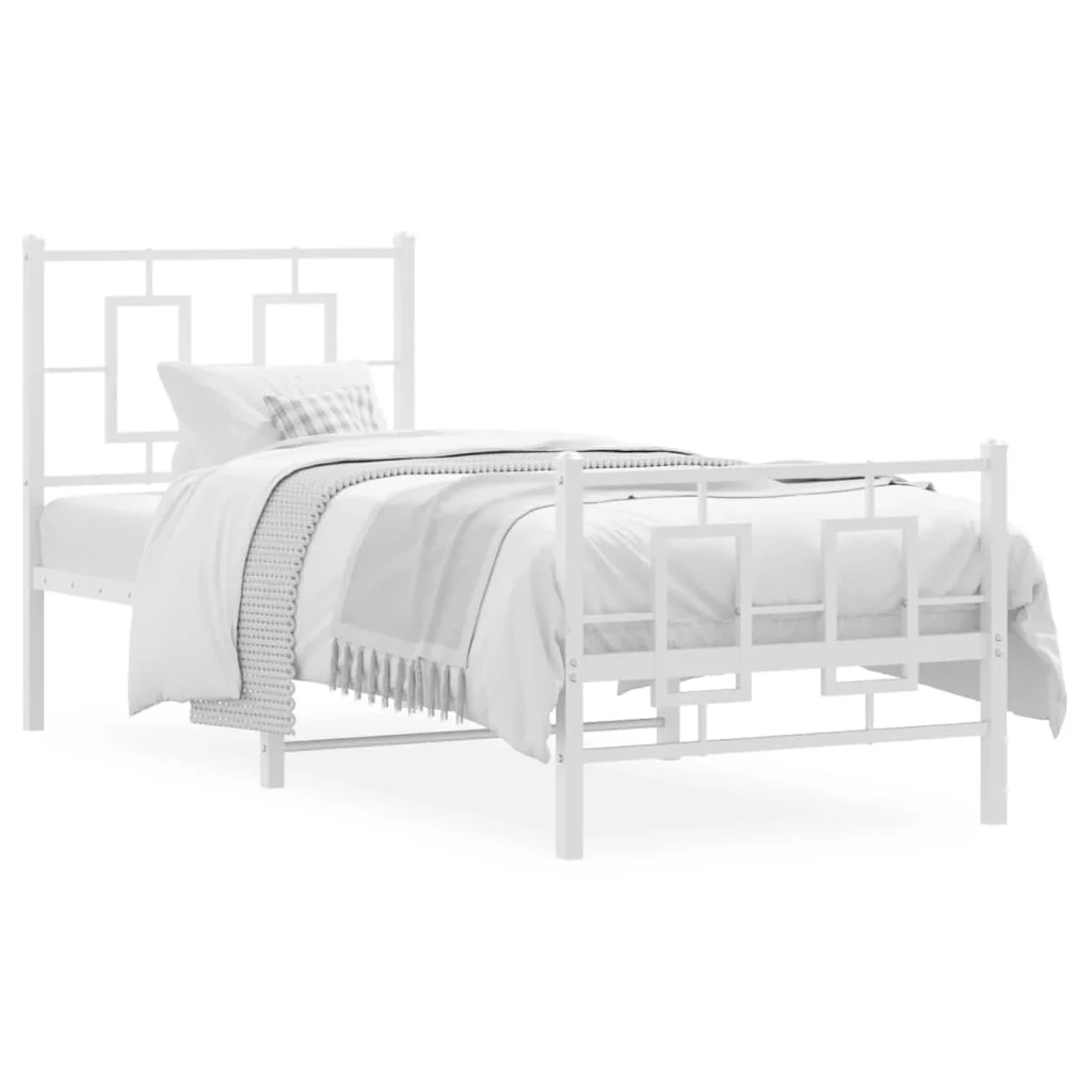 sengeramme med sengegavl og fodgærde 80x200 cm metal hvid - Image 2