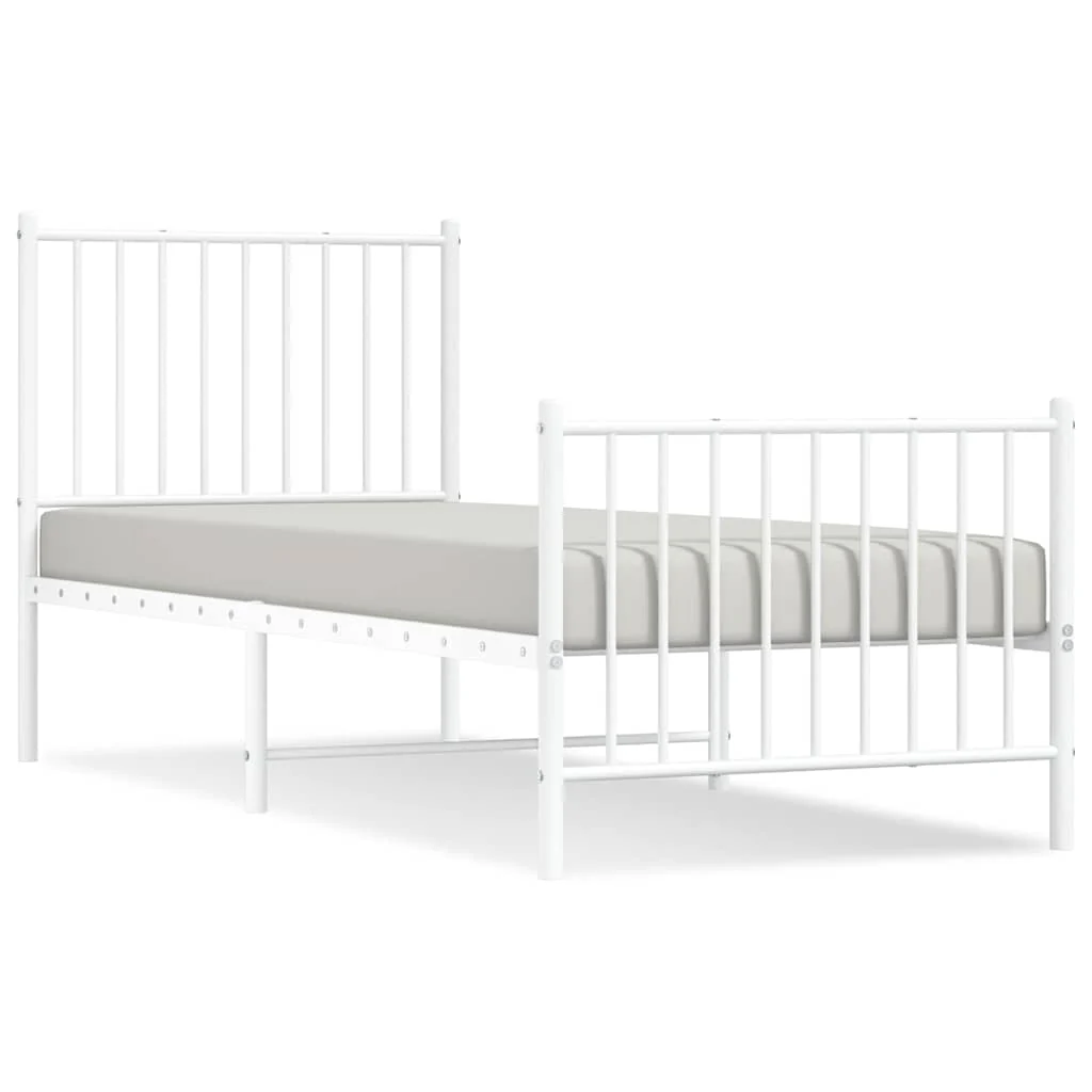 sengeramme med sengegavl og fodgærde 80x200 cm metal hvid - Image 2