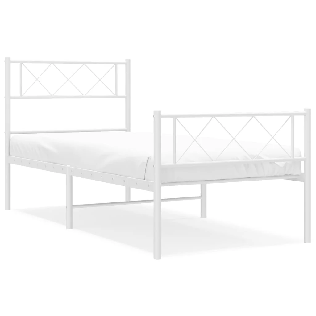 sengeramme med sengegavl og fodgærde 80x200 cm metal hvid - Image 2