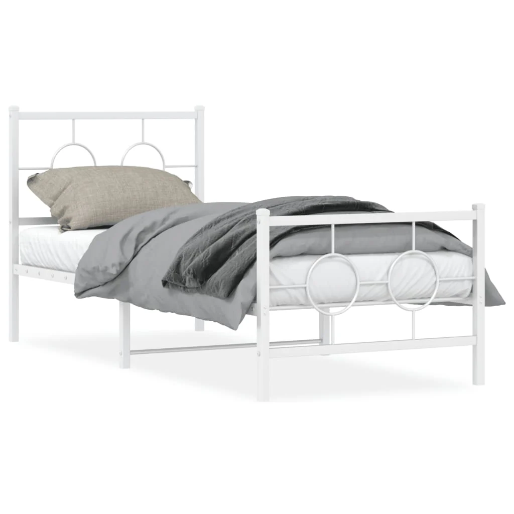 sengeramme med sengegavl og fodgærde 80x200 cm metal hvid - Image 2