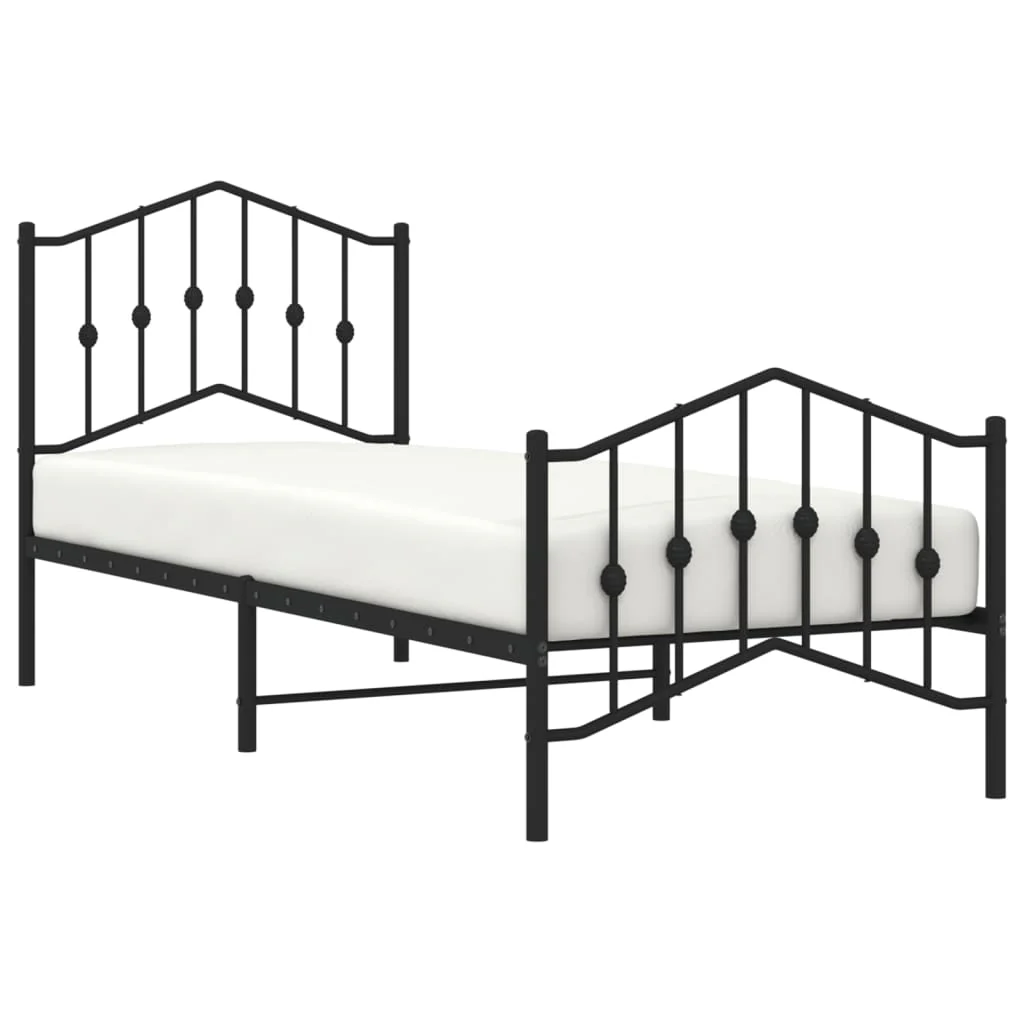 sengeramme med sengegavl og fodgærde 80x200 cm metal sort - Image 3