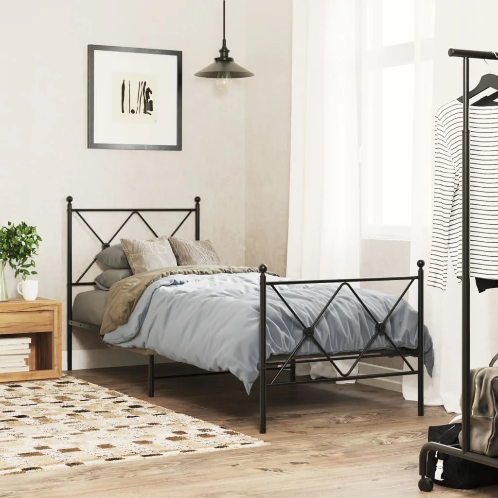 sengeramme med sengegavl og fodgærde 80x200 cm metal sort