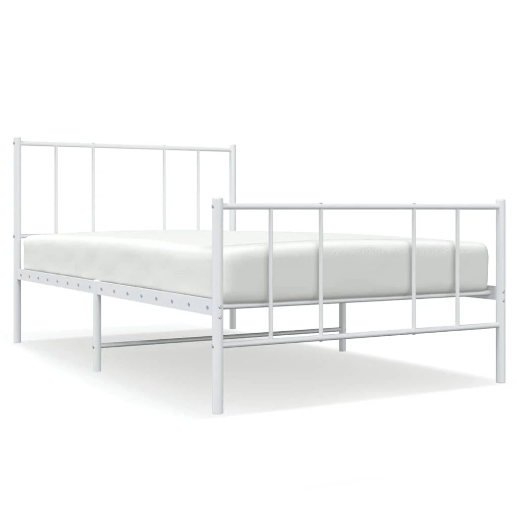 sengeramme med sengegavl og fodgærde 90x190 cm metal hvid - Image 2