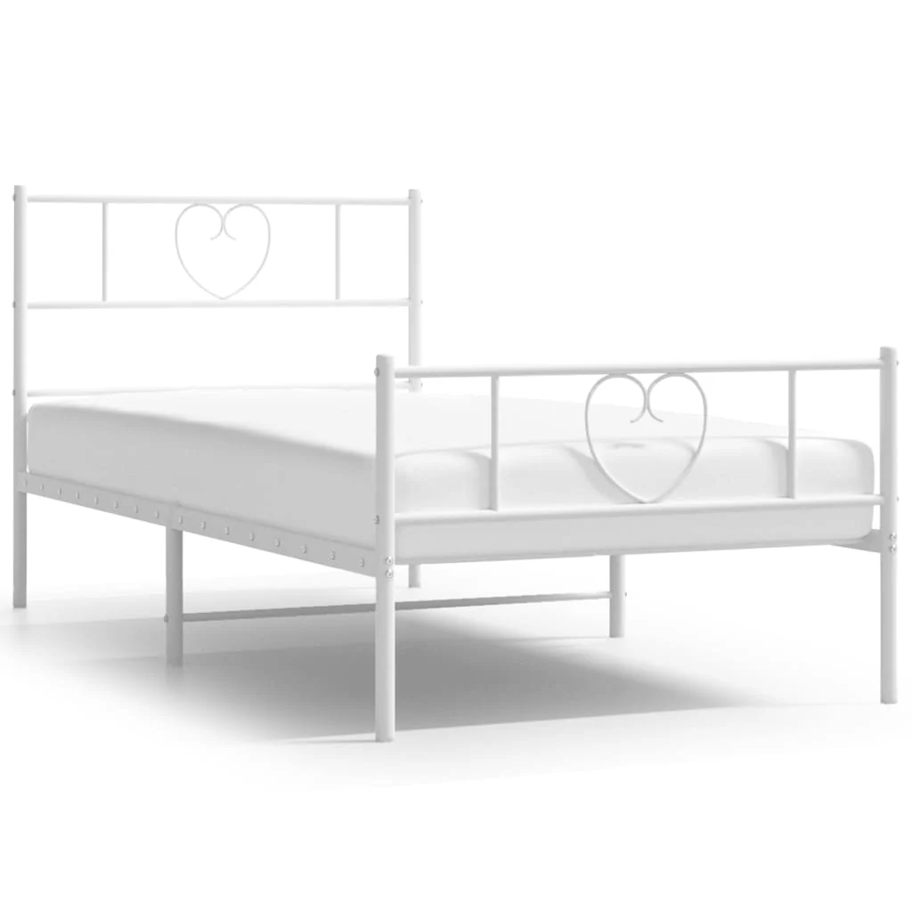 sengeramme med sengegavl og fodgærde 90x190 cm metal hvid - Image 2