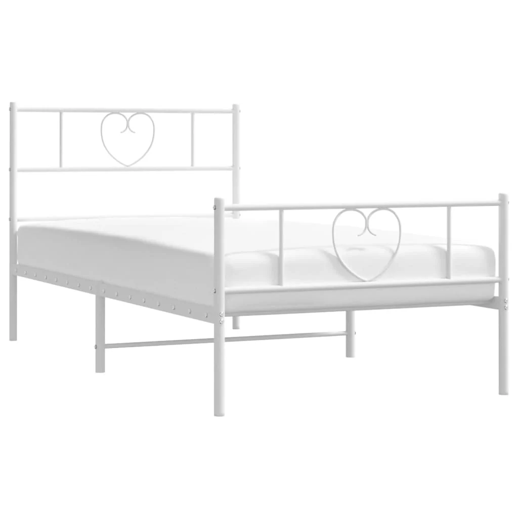 sengeramme med sengegavl og fodgærde 90x190 cm metal hvid - Image 3