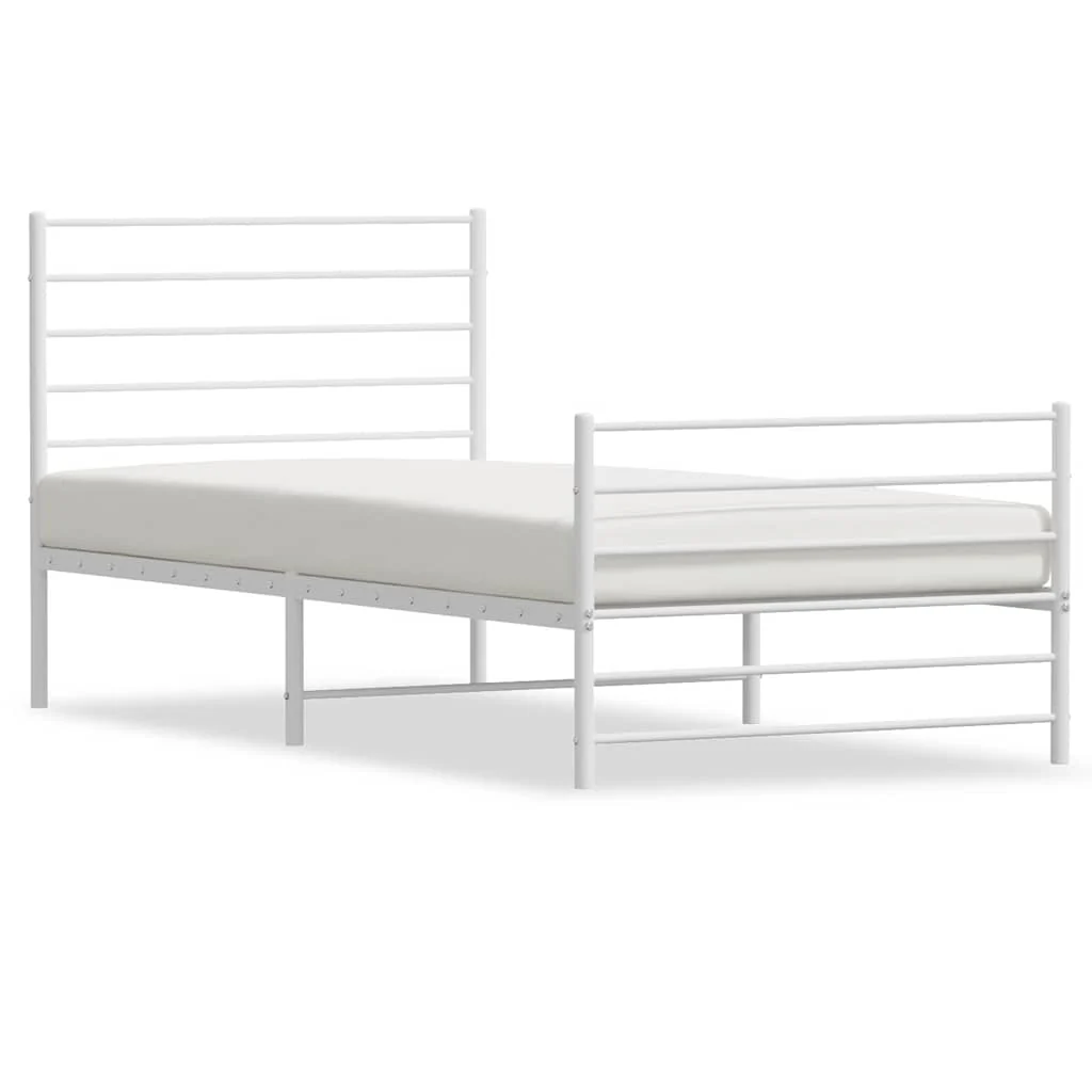 sengeramme med sengegavl og fodgærde 90x190 cm metal hvid - Image 2