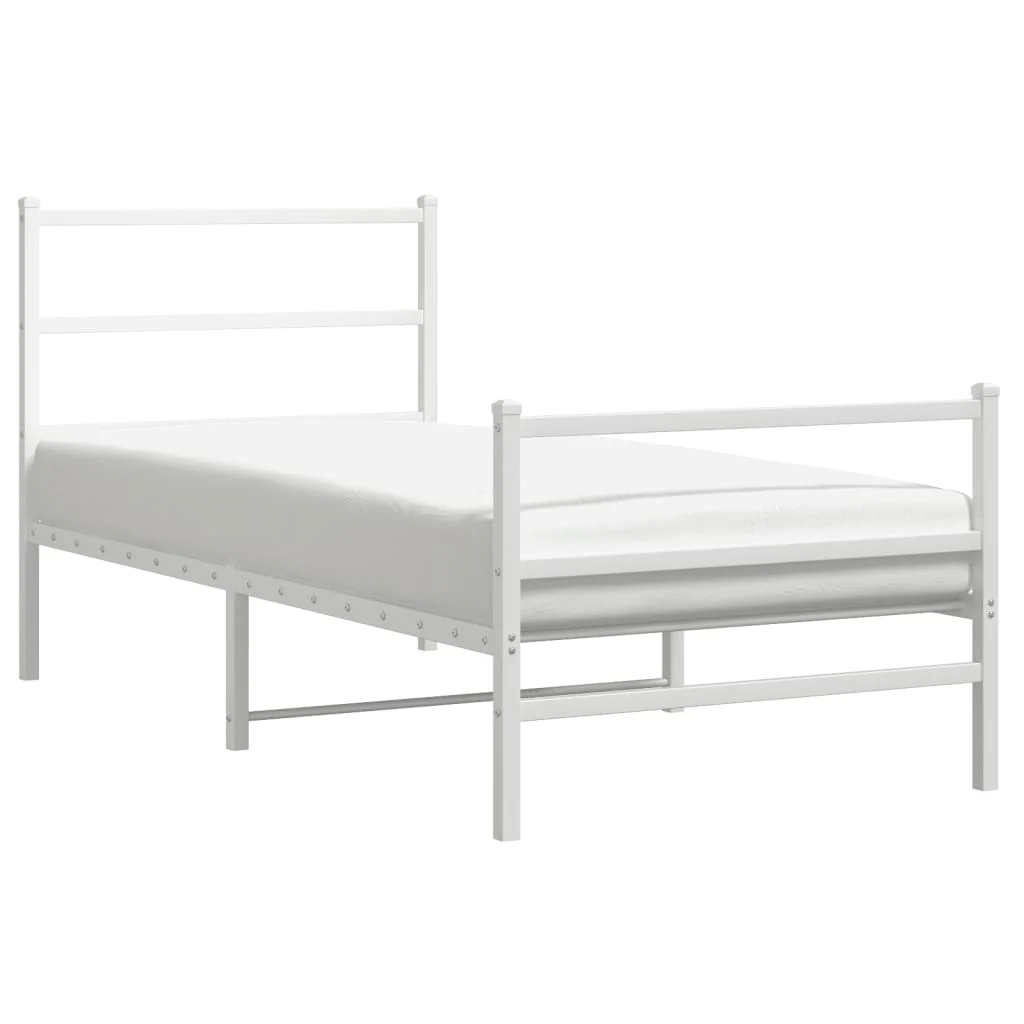 sengeramme med sengegavl og fodgærde 90x190 cm metal hvid - Image 2