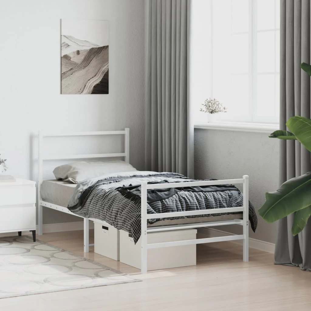 sengeramme med sengegavl og fodgærde 90x190 cm metal hvid - Image 4