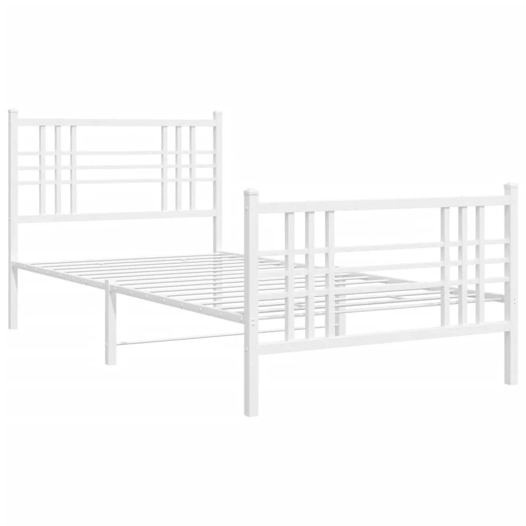 sengeramme med sengegavl og fodgærde 90x190 cm metal hvid - Image 3