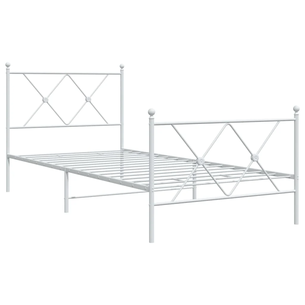 sengeramme med sengegavl og fodgærde 90x190 cm metal hvid - Image 3
