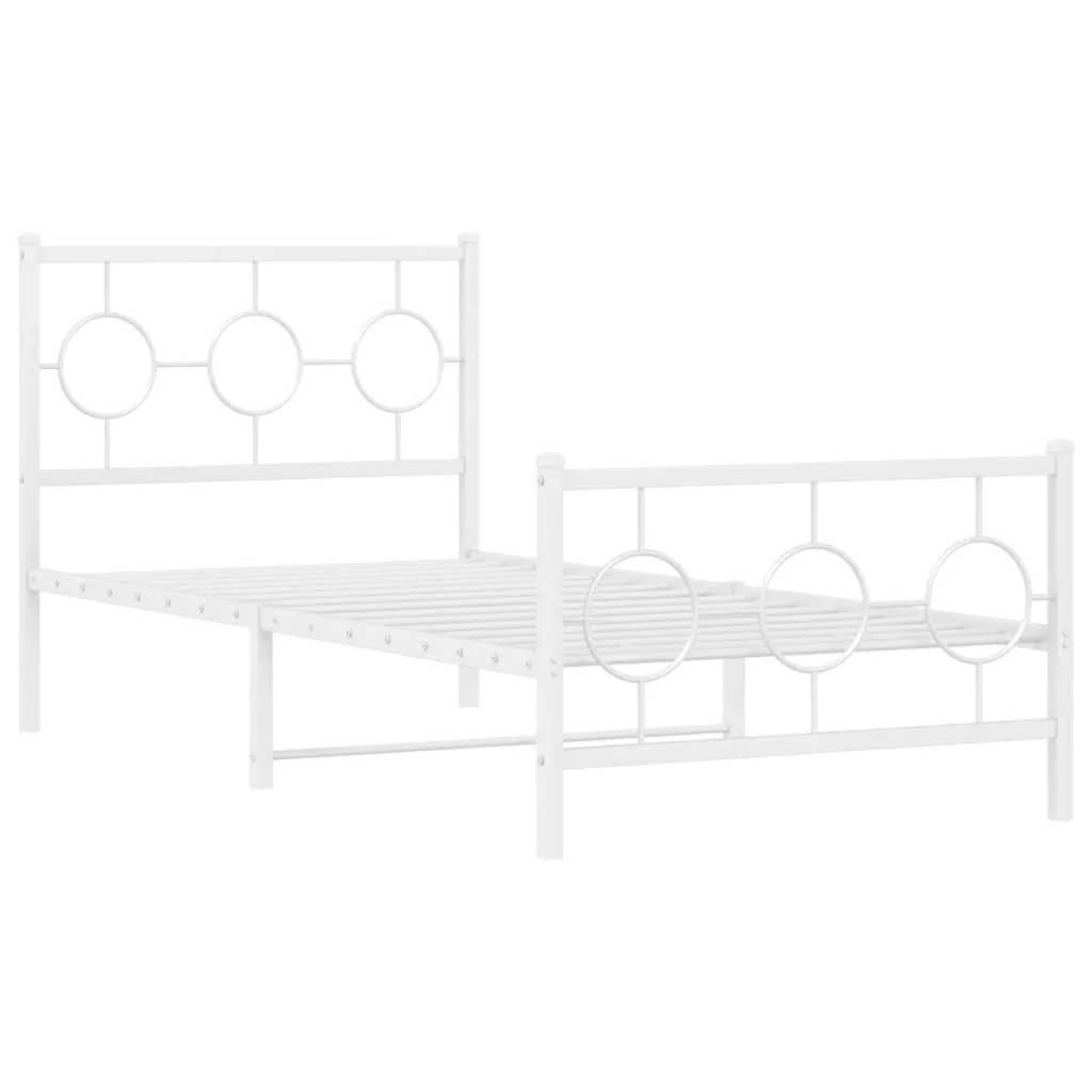 sengeramme med sengegavl og fodgærde 90x190 cm metal hvid - Image 3