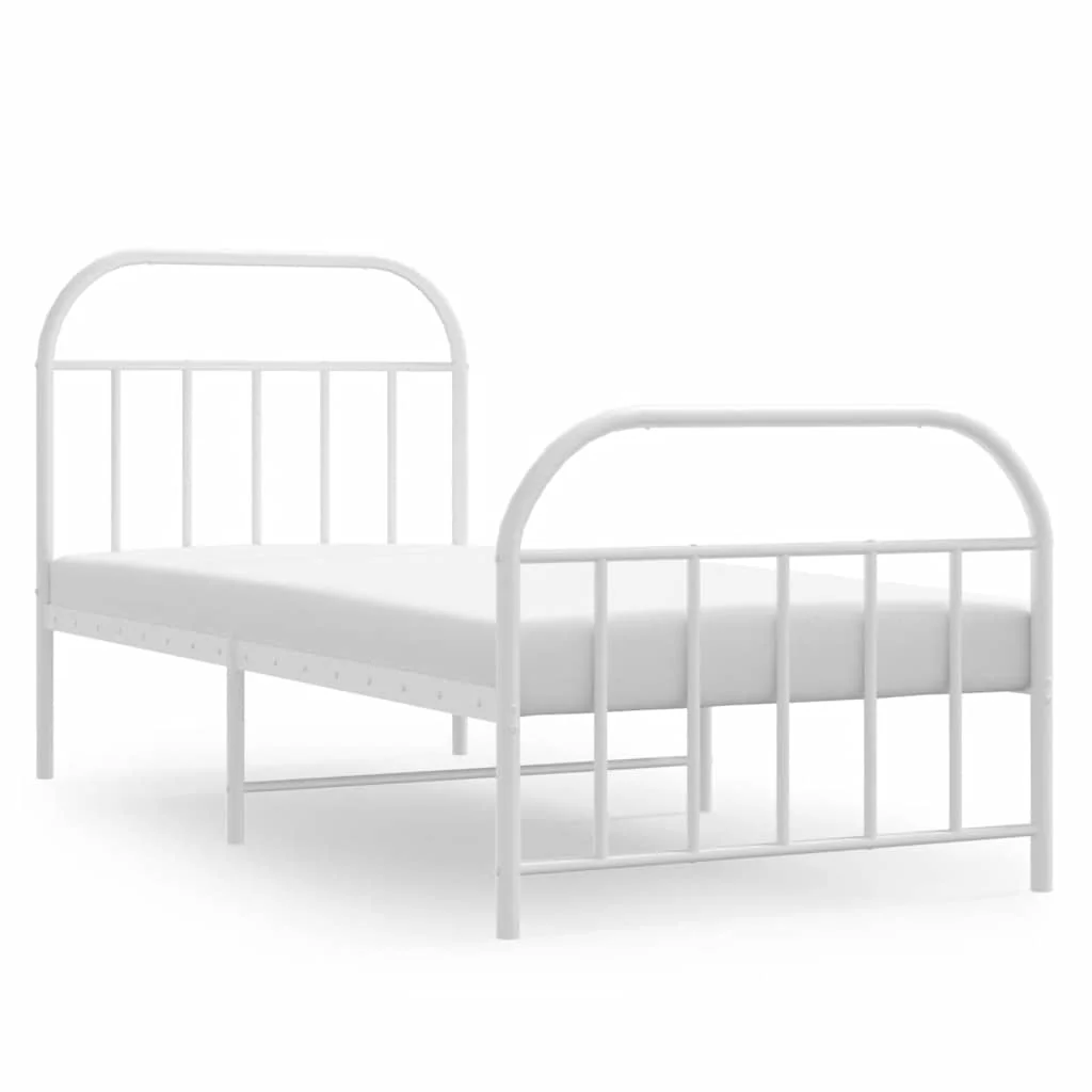 sengeramme med sengegavl og fodgærde 90x190 cm metal hvid - Image 2