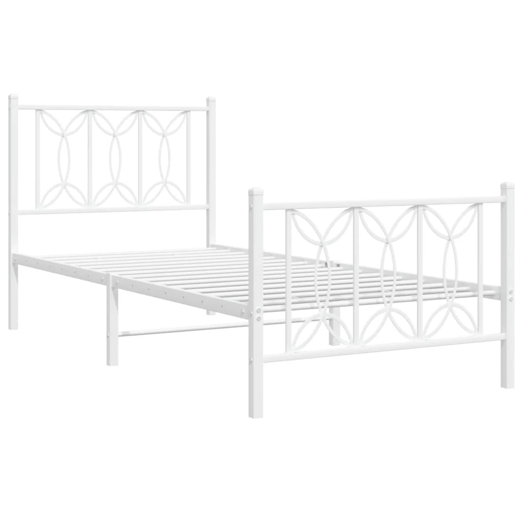sengeramme med sengegavl og fodgærde 90x190 cm metal hvid - Image 3