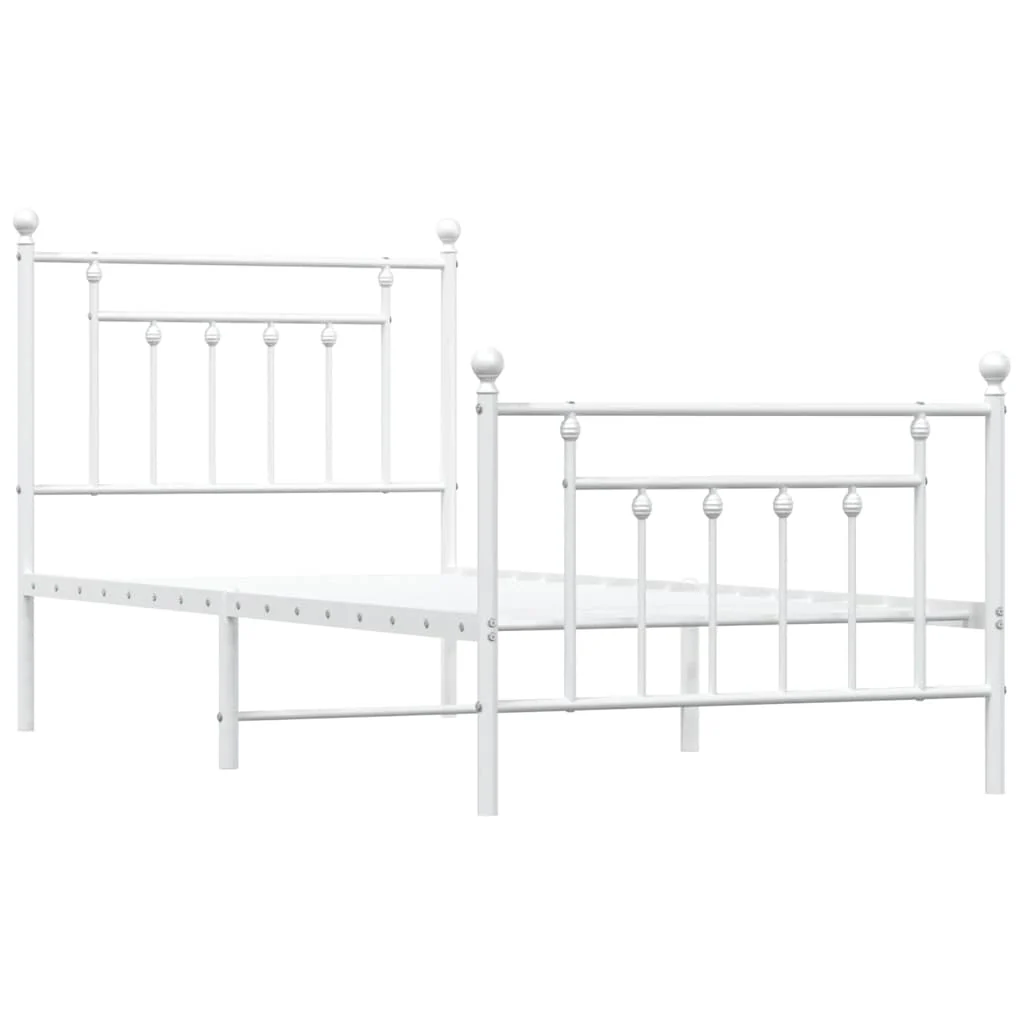 sengeramme med sengegavl og fodgærde 90x190 cm metal hvid - Image 3
