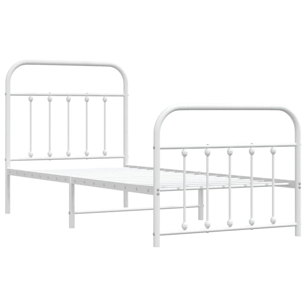 sengeramme med sengegavl og fodgærde 90x190 cm metal hvid - Image 3