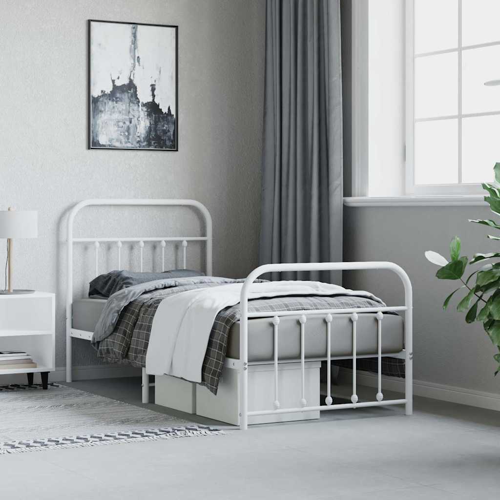 sengeramme med sengegavl og fodgærde 90x190 cm metal hvid - Image 4