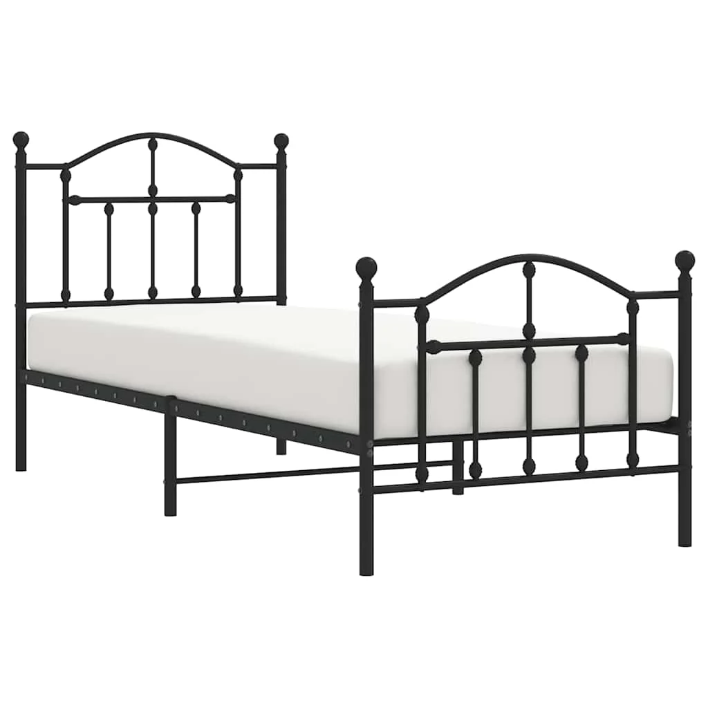 sengeramme med sengegavl og fodgærde 90x190 cm metal sort - Image 4