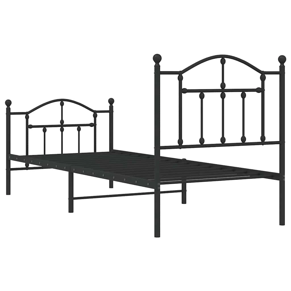 sengeramme med sengegavl og fodgærde 90x190 cm metal sort - Image 7