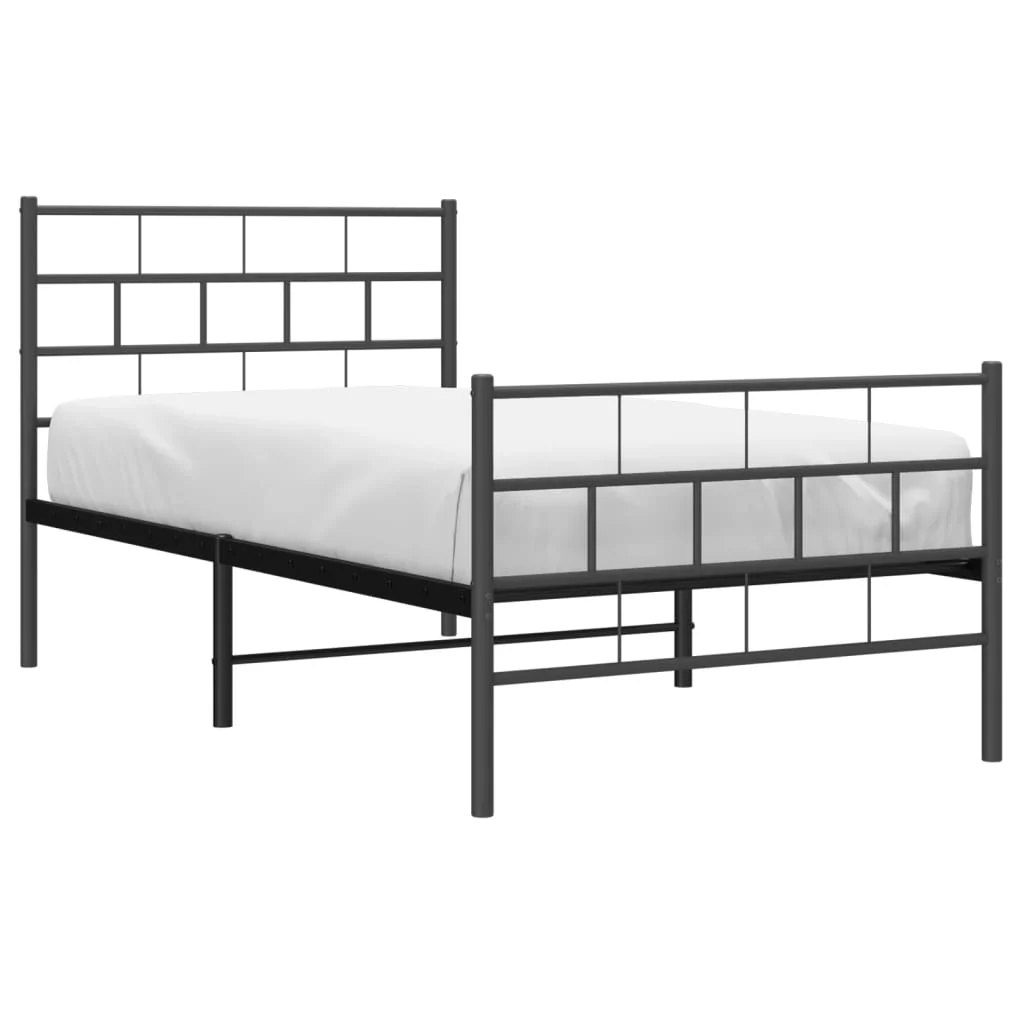sengeramme med sengegavl og fodgærde 90x190 cm metal sort - Image 3