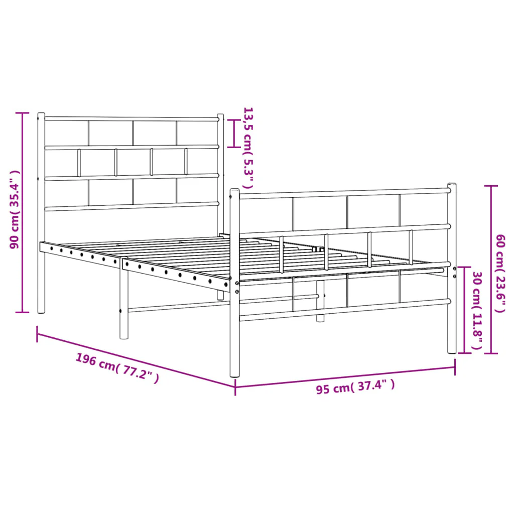 sengeramme med sengegavl og fodgærde 90x190 cm metal sort - Image 8